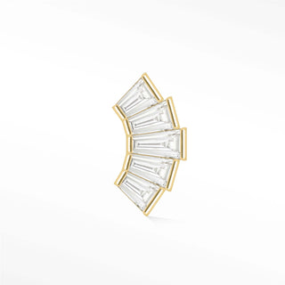 Flat Back Earring Moissanite Sunburst Baguette Climers Small 14K Yellow