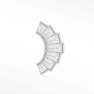 Flat Back Earring Moissanite Sunburst Baguette Climers Med 14K White