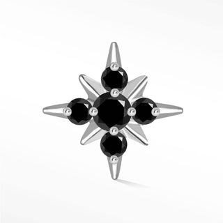 Flat Back Earring Black Diamond Starburst 7.5mm 14K White