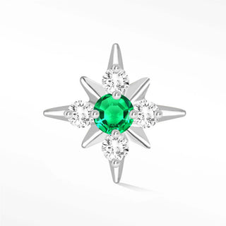 Flat Back Earring Emerald Starburst 7.5mm 14K White