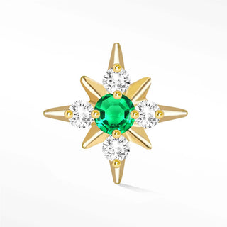 Flat Back Earring Emerald Starburst 7.5mm 14K Yellow