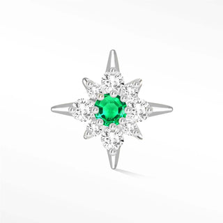 Flat Back Earring Emerald Starburst 9mm 14K White