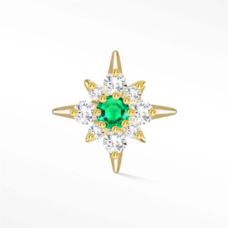 Flat Back Earring Emerald Starburst 9mm 14K Yellow