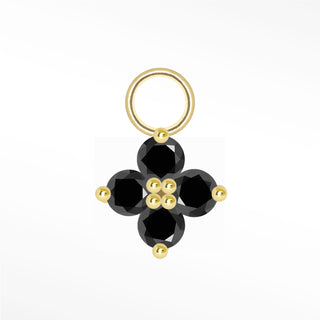 Black Diamond Clover Small Mini Charm 14K Yellow Gold