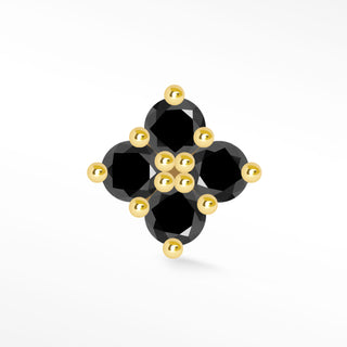 Flat Back Earring Black Diamond Clover Small 14K Yellow