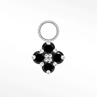 Black Diamond Clover Med Mini Charm 14K White Gold