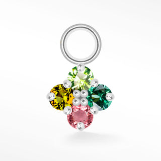 Multi Tourmaline Clover Med Mini Charm 14K White Gold
