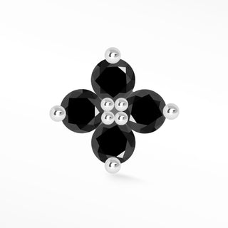 Flat Back Earring Black Diamond Clover Med 14k White
