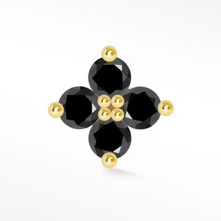 Flat Back Earring Black Diamond Clover 14k Yellow