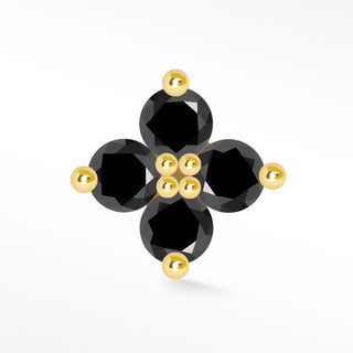 Flat Back Earring Black Diamond Clover Large 14k Yellow