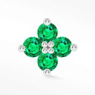 Flat Back Earring Emerald Clover Large 14K White