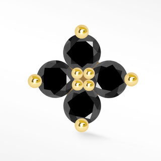 Flat Back Earring Black Diamond Clover X-Large 14k Yellow
