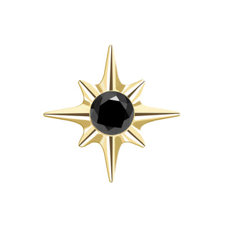 Flat Back Earring Black Diamond Shining Star Med 14K Yellow