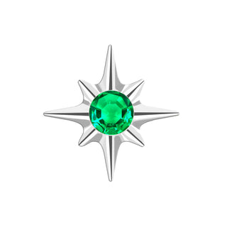 Flat Back Earring Emerald Shining Star Med 14K White