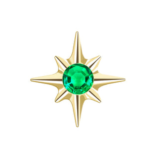 Flat Back Earring Emerald Shining Star Med 14K Yellow