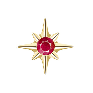 Flat Back Earring Ruby Shining Star Med 14K Yellow