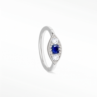 Clicker 18G Blue Sapphire & Diamond Evil Eye 14K White