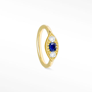 Clicker 18G Blue Sapphire & Diamond Evil Eye 14K Yellow