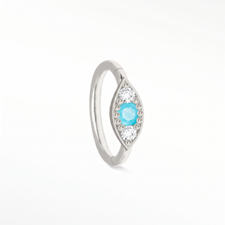 Clicker 18G Turquoise & Diamond Evil Eye 14K White