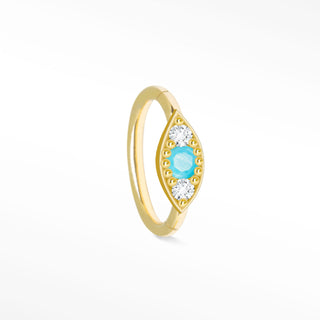 Clicker 18G Turquoise & Diamond Evil Eye 14K Yellow