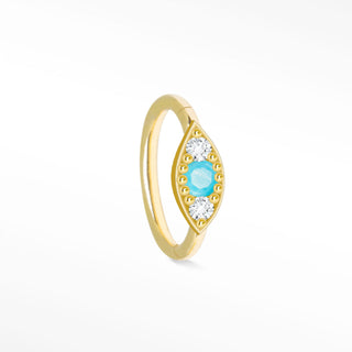 Clicker 18G Turquoise & Diamond Evil Eye 14K Yellow