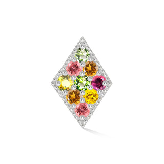 Flat Back Earring Multi Tourmaline Rhombus 14K White