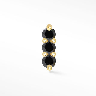 Flat Back Earring Black Diamond 3 Scones 14K Yellow
