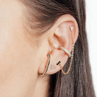 Flat Back Earring Black Diamond 3 Scones 14K Yellow
