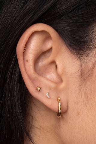 Flat Back Earring Diamond Moon 14k Yellow
