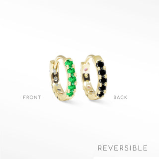 Natalie Emerald & Black Spinel 14k Yellow Gold Reversible Huggies 13mm