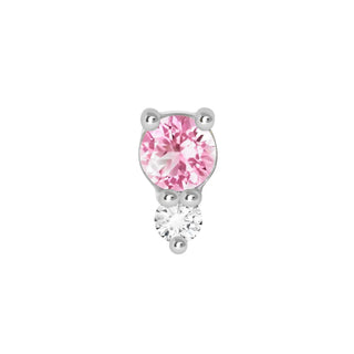 Flat back Earring Pink Sapphire Twin Stars 14k White