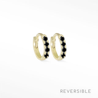 Natalie Florentine Black Diamond 14k Yellow Gold Reversible Huggies 9mm