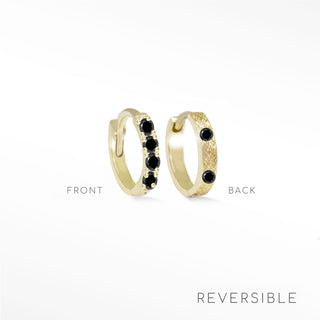 Natalie Florentine Black Diamond 14k Yellow Gold Reversible Huggies 9mm