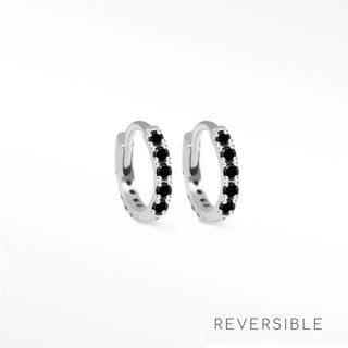 Natalie Florentine Black Diamond 14k White Gold Reversible Huggies 11mm