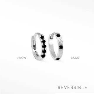 Natalie Florentine Black Diamond 14k White Gold Reversible Huggies 11mm