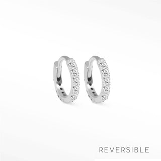 Natalie Florentine Diamond 14k White Gold Reversible Huggies 11mm
