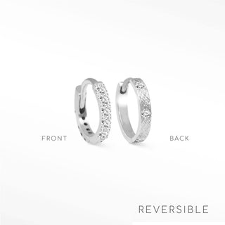 Natalie Florentine Diamond 14k White Gold Reversible Huggies 11mm