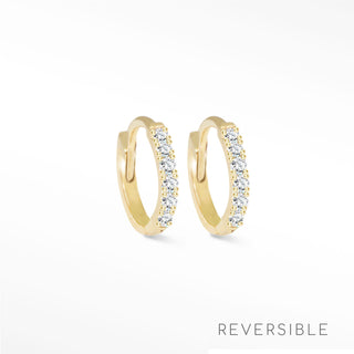 Natalie Florentine Diamond 14k Yellow Gold Reversible Huggies 13mm
