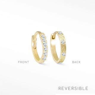 Natalie Florentine Diamond 14k Yellow Gold Reversible Huggies 13mm