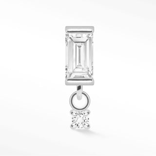Flat Back Earring Diamond Baguette Dangle 14K White
