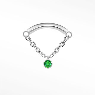 Flat Back Earring Emerald  Bezel Hidden Helix Dangle 14K White