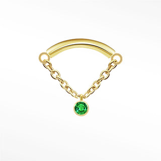 Flat Back Earring Emerald  Bezel Hidden Helix Dangle 14K Yellow