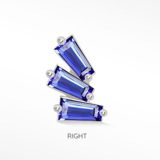 Flat Back Earring Blue Sapphire The Tapered Baguette 14k White