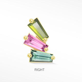 Flat Back Earring Multi Tourmaline The Tapered Baguette 14k Yellow