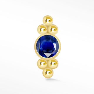 Flat Back Earring Blue Sapphire Bubble Crown 14K Yellow