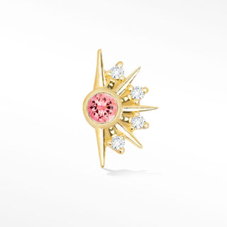 Flat Back Earring Pink Tourmaline Demi Urchin 14K Yellow