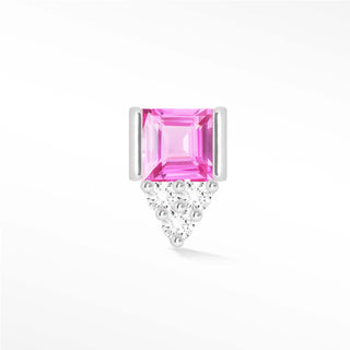 Flat Back Earring Pink Sapphire Princess 14K White