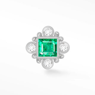 Flat Back Earring Emerald Princess cut 14K White