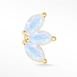 Flat Back Earring Moonstone Baby Lotus Large 14K Yellow
