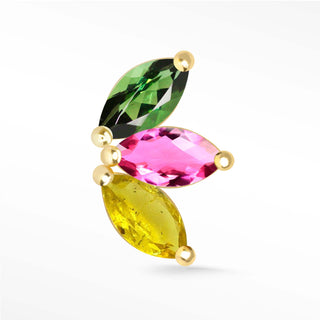 Flat Back Earring Multi Tourmaline Baby Lotus Large 14K Yellow